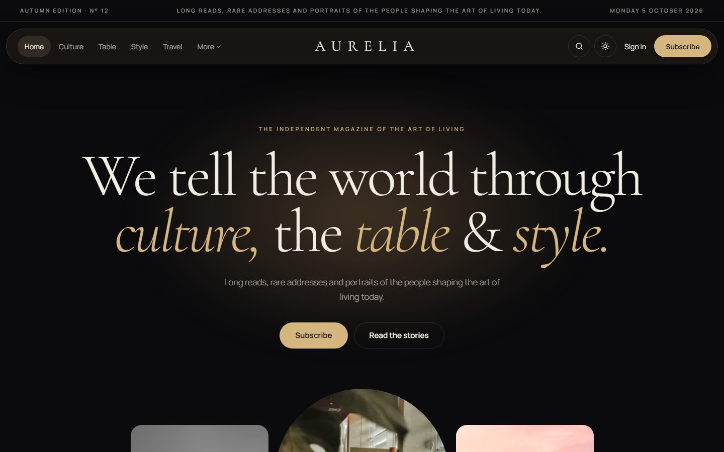 Aurelia homepage with the centered statement