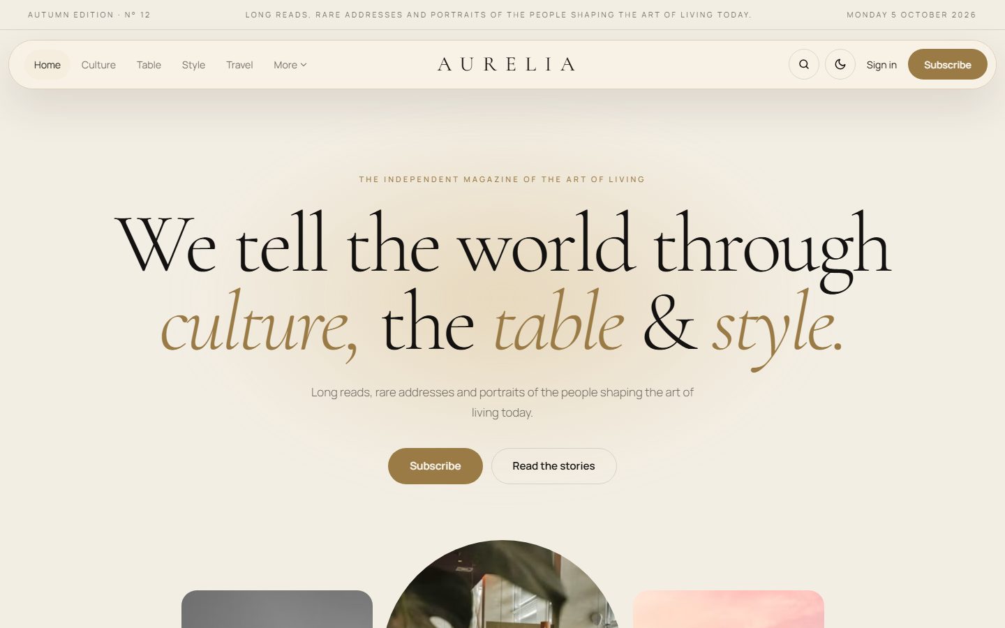 Aurelia homepage in the ivory light scheme