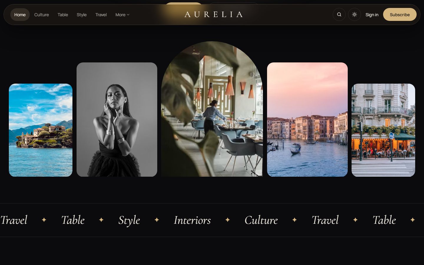 The photo strip and the scrolling band of topics